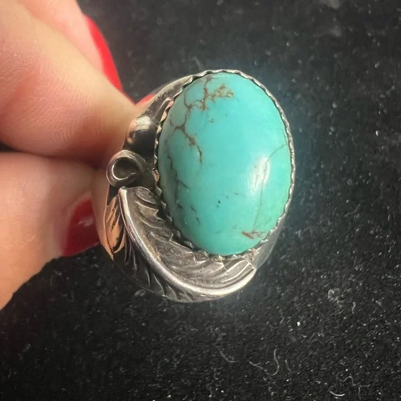 925 STERLING SILVER VINTAGE HEAVY TURQUOISE RING. MENS / WOMENS - Picture 3 of 8
